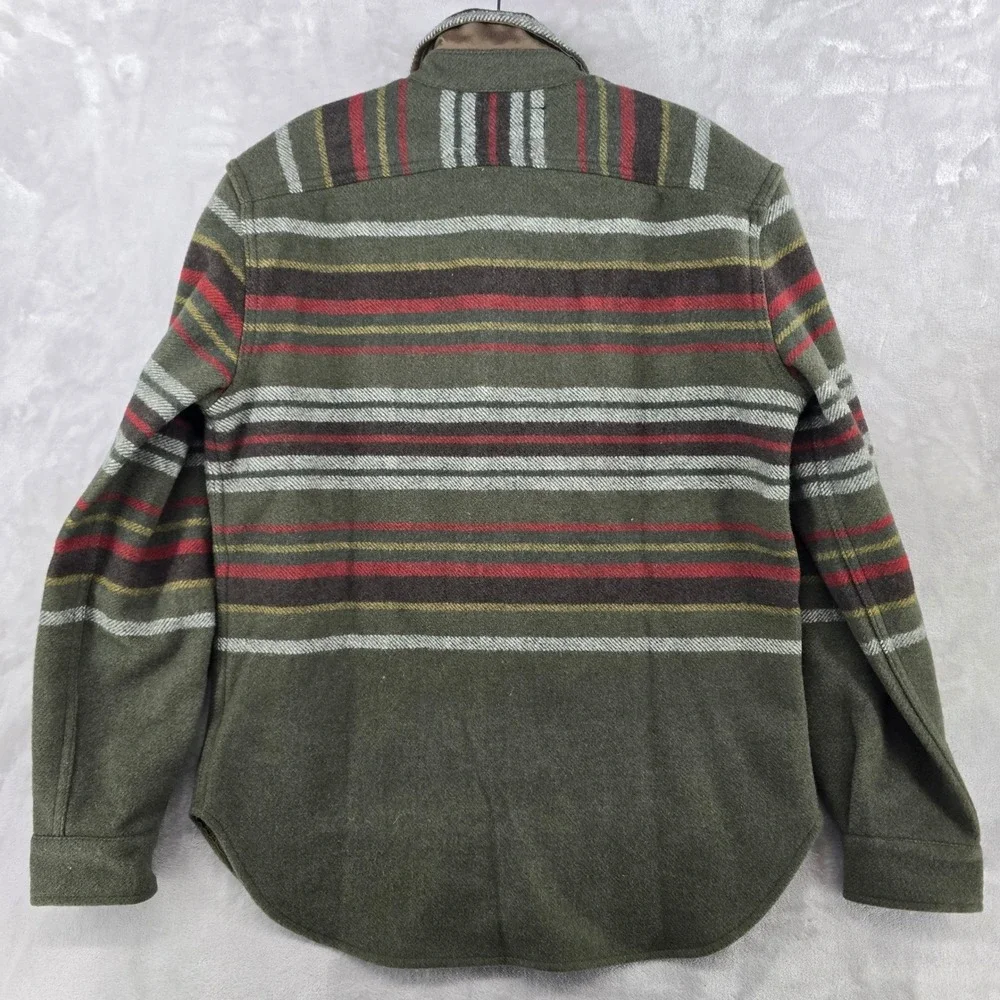 Imogene and Willie Hall CPO Men M Green Blanket Stripe Wool Flannel Shirt Jacket